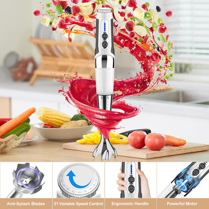Toogel Cordless Immersion Blender, Electric Hand Blender with 21-Speed & 3-Angle Adjust, USB Rechargeable, BPA-Free & Dishwasher Safe for Baby Food, Smoothies, Soup (Grey)