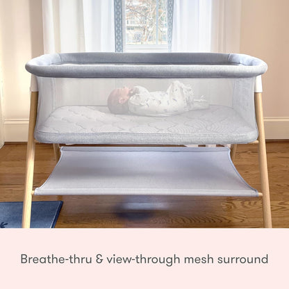 Newton Baby Bassinet & Bedside Sleeper with Mattress & Sheet - Ultra-Breathable & Completely Washable, Removable Dual-Layer Cover | Wood Frame | Adjustable Height & Infant Access Opening