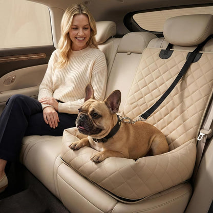 Microfiber Leather Dog Car Seat for Small & Medium Dogs, Waterproof Pet Car Seat with Washable Pee Pad, Scratch & Fur Resistant, Foldable Dog Bed for Home & Travel, Non-Slip Design, Matte Gray
