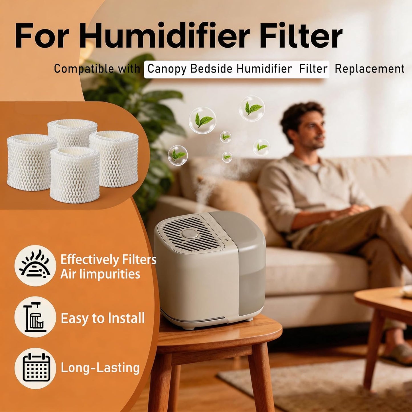 Humidifier Replacement Filter 2.0 Compatible with Canopy Bedside Humidifier and Nursery Humidifier, Made Natural Wood Pulp and Paper Wick Filter, 6 Week Lifespan Humidifier Wicking Filter Replacement