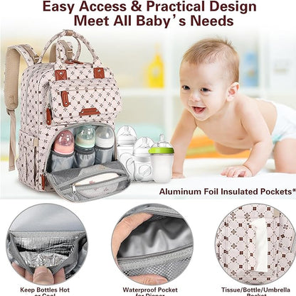 Legestori Baby Diaper Bag Backpack, Baby Bag for Girls Large Capacity with Stylish Flora, Travel Back Pack Multifunction Waterproof, Newborn Baby Registry Shower Gifts, Pink05