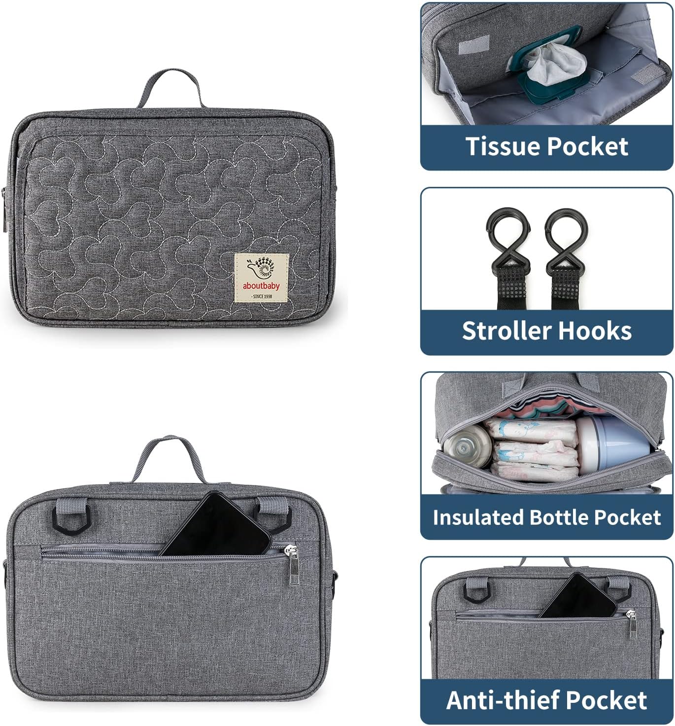 TRENDPLAY Small Diaper Bag, Mini Stroller Organizer Caddy with Wipe Pockets Caddy Parent Console with Stroller Straps Fit All Strollers, Black