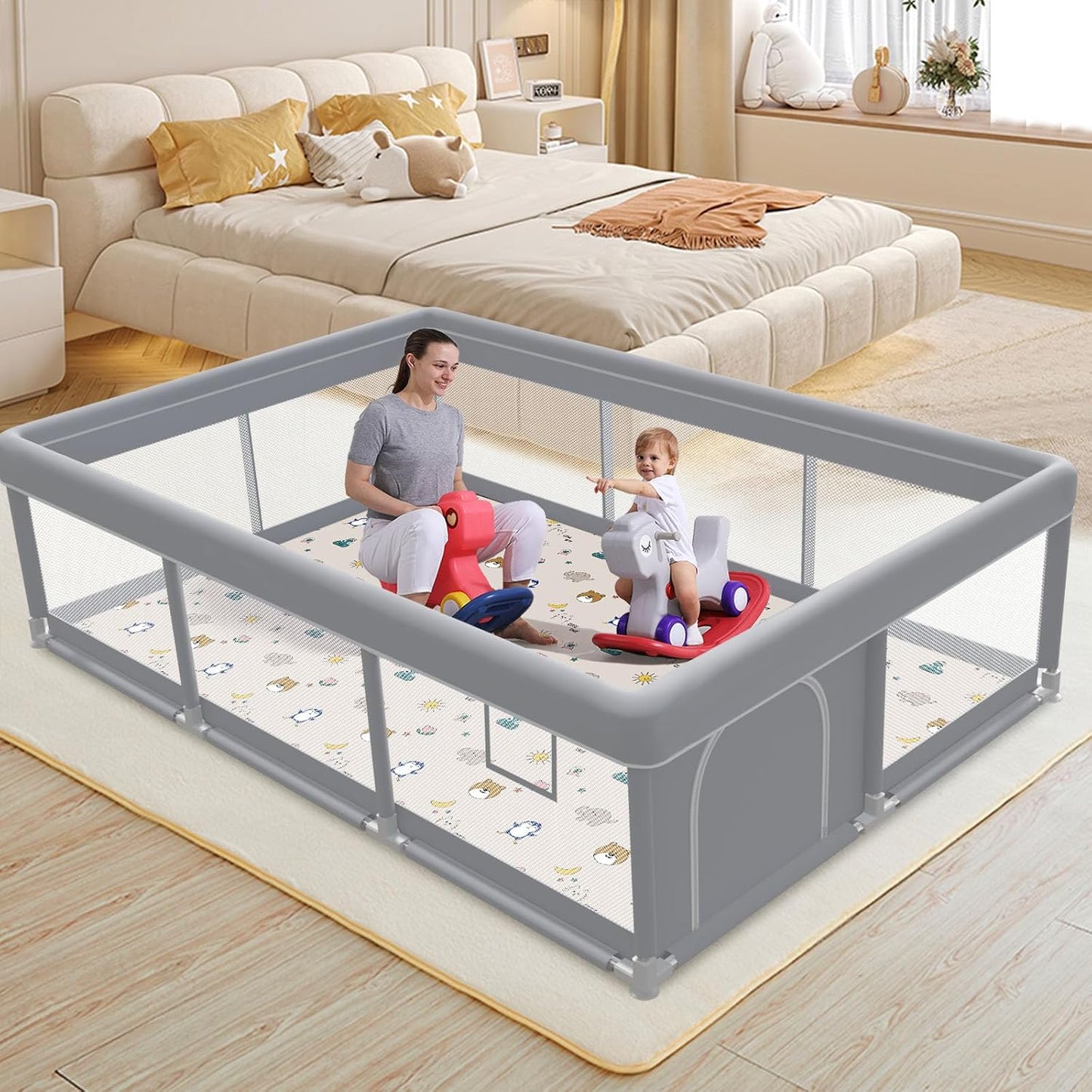 besuhot Large Baby Playpen 79x79 Inch, Playpens for Babies and Toddlers, Indoor & Outdoor Extra Large Kids Activity Center, Baby Play Yard with Zipper Gates.