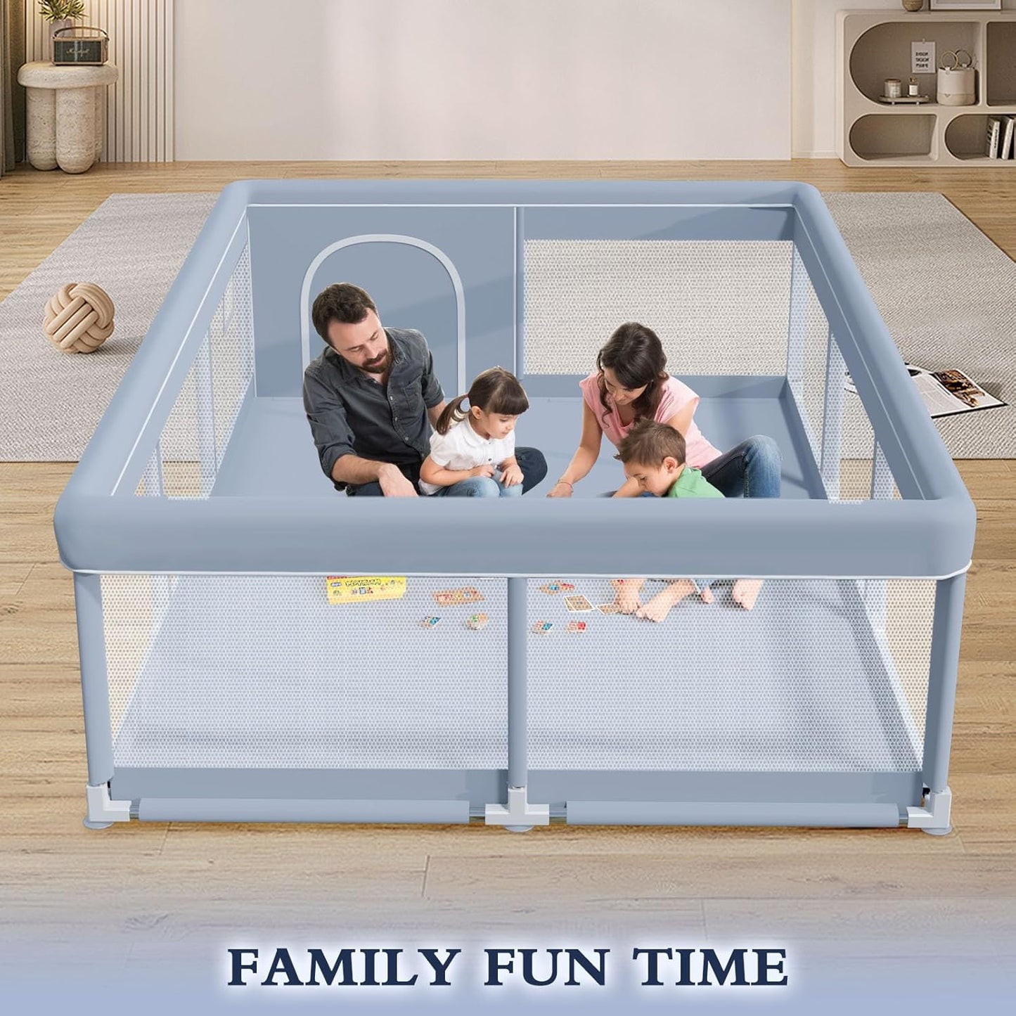XVISHX 65 x 50 Inch Baby Playpen, Playpen for Babies and Toddlers, Baby Play Pen Playard for Indoor & Outdoor Active Center Game Fence, with Skin-Friendly Fabric and Soft Breathable Mesh, Grey