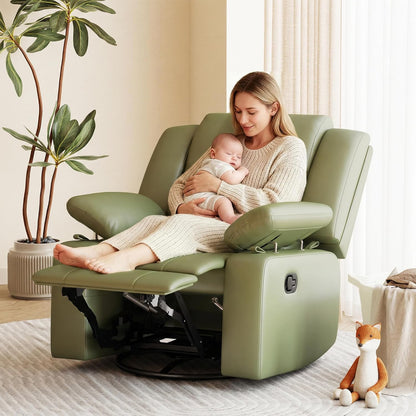 AILEEKISS Nursery Glider Recliner Chair with Adjustable Armrests, Swivel Rocking Recliner for Breastfeeding Moms, 360° Swivel, 30° Rocking, 90°-160° Recline, Easy-Clean Nursery Chair(White)