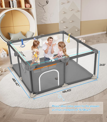 Dripex Baby Playpen, 47"x47" Small Playpen for Babies, Enhanced Safety Baby Play Yard for Indoor & Outdoor, Infant Play Pen with Soft Breathable Visible Mesh, Anti-Fall Design & Easy Setup, Grey