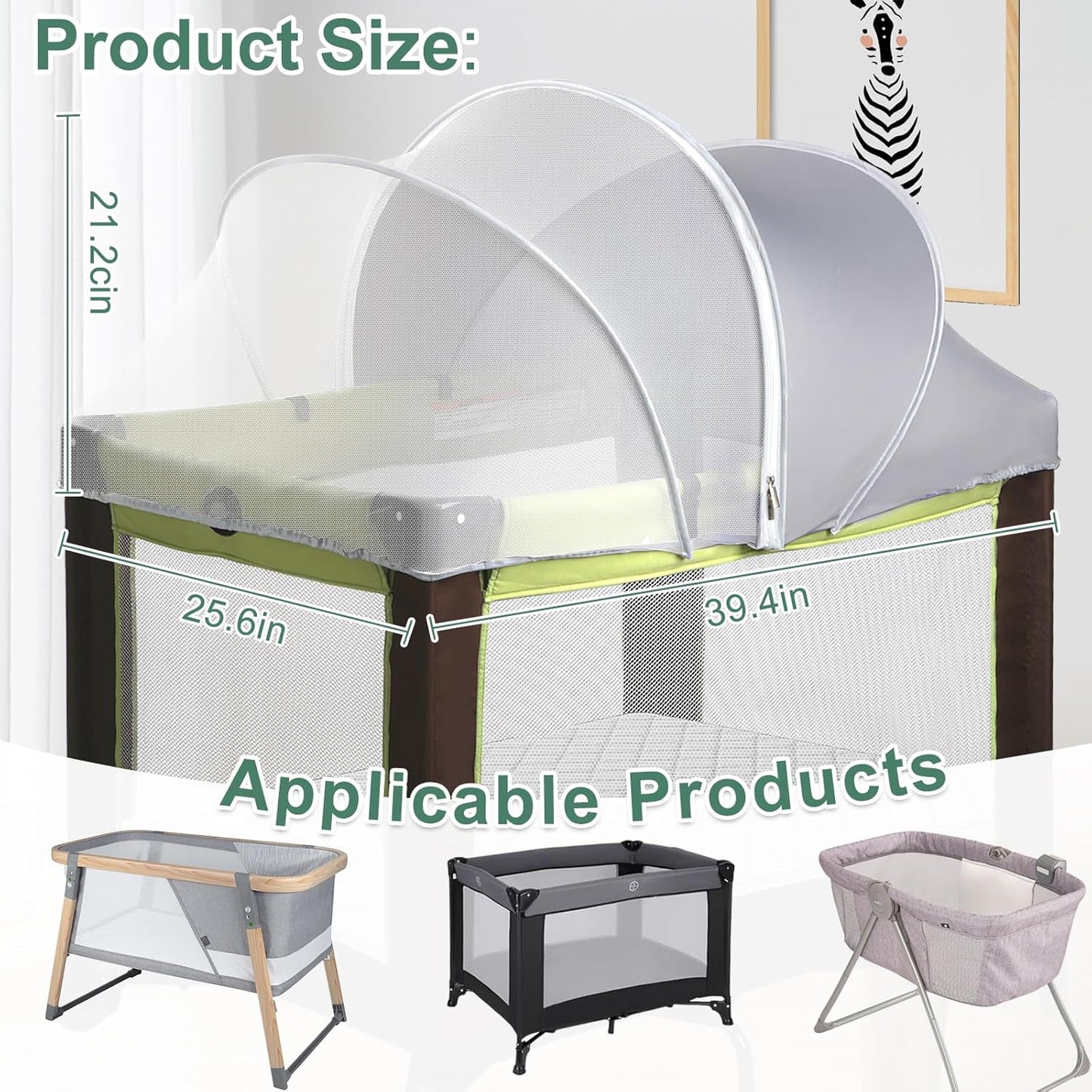 Bassinet Cover for Cats - Blackout Breathable Mosquito Net for Baby Bedside Sleepers & Travel Cribs, 2-Way Zipper Bug Canopy Tent to Block Light & Keep Cats Out (Black-Small)
