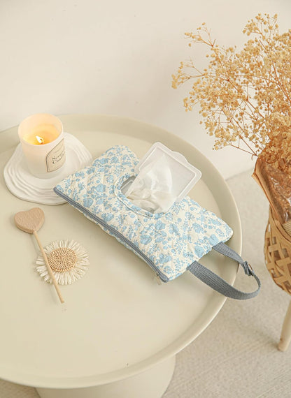 Quilted Baby Wipe Holder Quilted Wipe Pouch Portable Hanging Floral Wet Wipes Bag for Car, Stroller