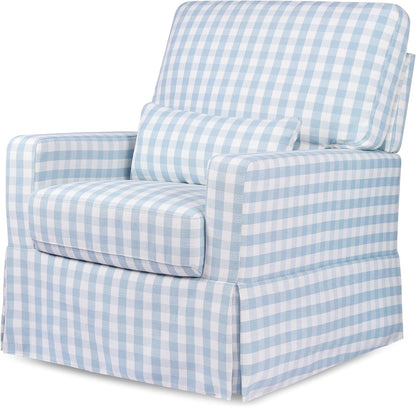 Namesake Crawford Pillowback Comfort Swivel Glider in Tan Gingham, Water Repellent & Stain Resistant, Greenguard Gold & CertiPUR-US Certified