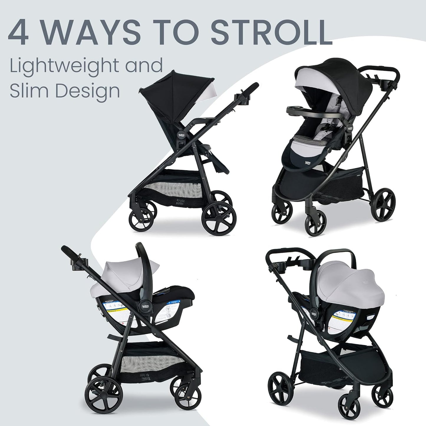 Britax Brook+ Modular Baby Stroller, Ultra-Lightweight Infant and Toddler Stroller with SafeWash Insert and 4 Ways to Stroll, Graphite Onyx