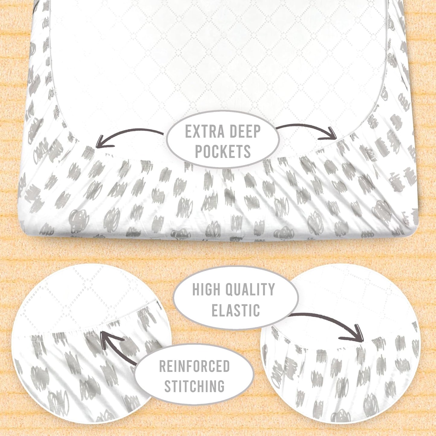 3-Pack Bedside Sleeper Bassinet Sheets | GOTS Certified Organic 100% Muslin Cotton | Ultra Soft & Breathable | 33×20×4” Fitted Sheets | Universal Fit 29–33” x 17–21” Pads