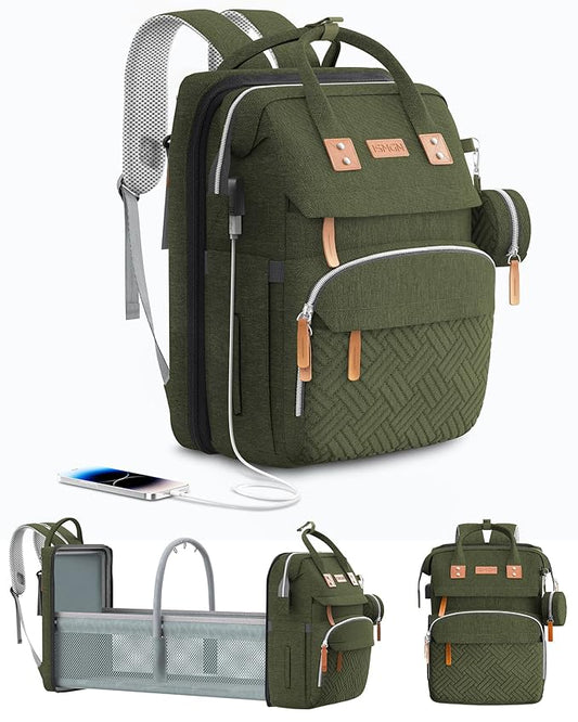 ISMGN Diaper Bag Backpack with Changing Station, Large Diaper Bag, Baby Bag, Multifunctional Diaper Bag, ARMYGREEN