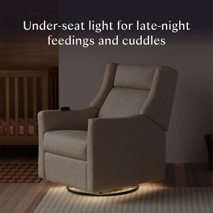 Babyletto Kiwi Deluxe Power Recliner and Swivel Glider with Heat and Massage in Almond Teddy Loop, Built-in USB Charging Port, Adjustable Headrest, Greenguard Gold, FSC and CertiPUR-US Certified