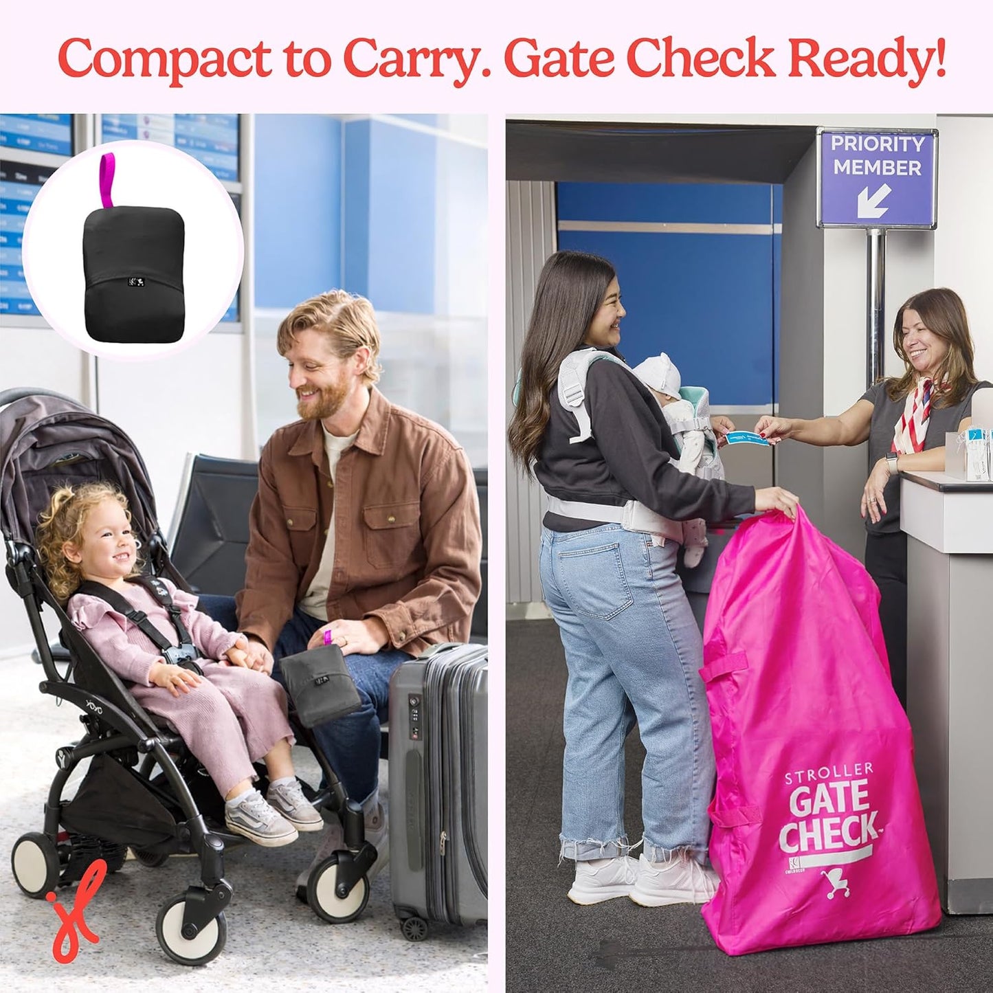 J.L. Childress Gate Check Bag for Single & Some Double Strollers - Travel Bag for Airplane, Fits Most Standard Baby Strollers, Airport Accessories for Gate Check, Flying Essentials - Red