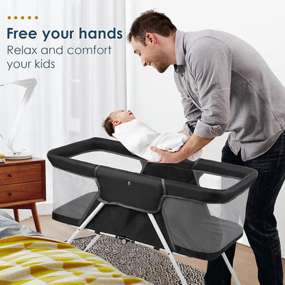 Portable Baby Bassinet - Foldable Bedside Bassinet, Lightweight Playpen with Mosquito Net, 42.5 x 40.2 x 20.8 inches, Black