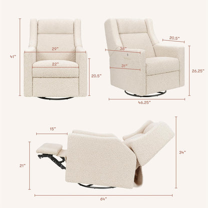 Babyletto Kiwi Deluxe Power Recliner and Swivel Glider with Heat and Massage in Almond Teddy Loop, Built-in USB Charging Port, Adjustable Headrest, Greenguard Gold, FSC and CertiPUR-US Certified