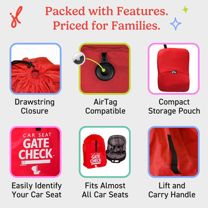 J.L. Childress Gate Check Travel Bag for Car Seats - Car Seat Travel Bag for Airplane, Includes AIRTAG Holder, Fits All Baby Carriers, Infant Carriers & Child Booster Seats - Neon Blue
