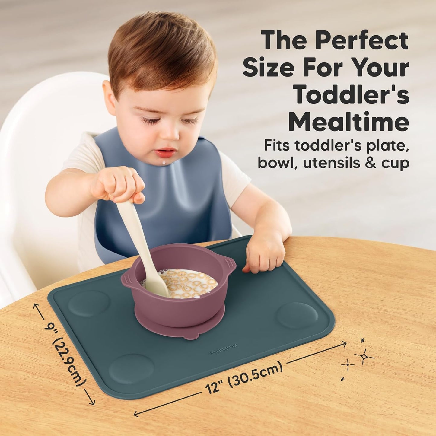 KeaBabies 2pk Silicone Placemats for Toddlers, Kids - 12x9 Non Slip Suction Baby Silicone Placemat for Restaurants, Dining Table,Travel, Easy to Clean, Food Grade/BPA-Free,Small Baby Table Mat(Slate)