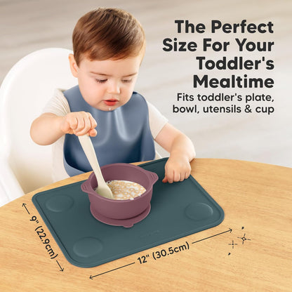 KeaBabies 2pk Silicone Placemats for Toddlers, Kids - 12x9 Non Slip Suction Baby Silicone Placemat for Restaurants, Dining Table,Travel, Easy to Clean, Food Grade/BPA-Free,Small Baby Table Mat(Slate)