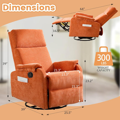Korser Recliner Chair, Swivel Rocking Recliner Chair for Adults, Glider Rocking Chair, Small Nursery Chair Recliner for Living Room, Reclining Chair with Modern-Designed Armrests, Chenille, Beige