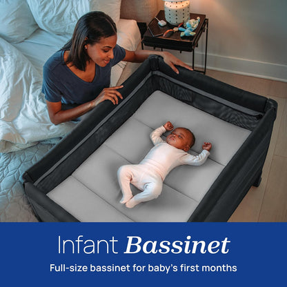 Chicco Dash Instant Setup Play Yard, Portable Crib with Removable Bassinet, Playpen for Babies and Toddlers | Charcoal/Grey