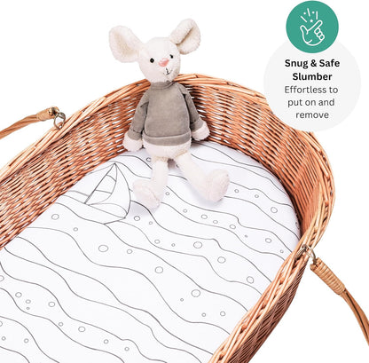 Bassinet Sheets for Papablic, CoZee, Cowiewie, Ezebaby, Nawahev Baby Bassinet Bedside Sleeper by TansyPanda, 3PC, 33x20, Ultra Soft, Breathable Snug Fit, Unisex Boys Girls, Gray White (Space Rockets)