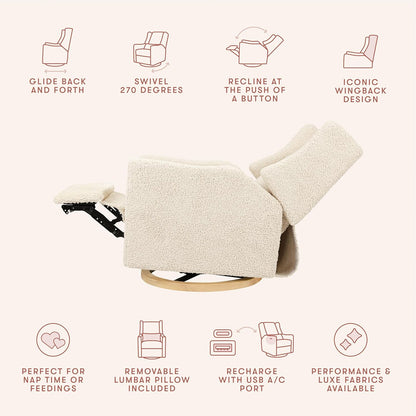 Kiwi Glider Recliner w/Electronic Control and USB | in Almond Teddy Loop w/Light Wood Base, Greenguard Gold Certified