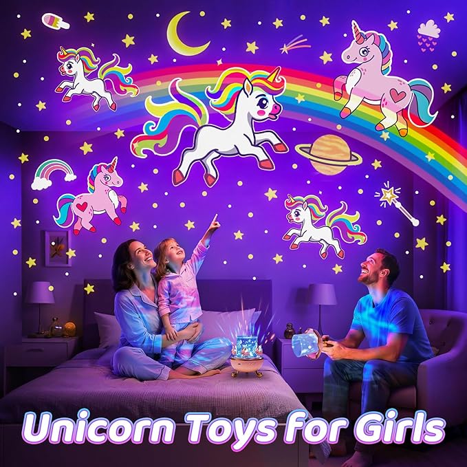 Night Light for Kids, 315 Light Modes+15 Films Unicorn Toy,15 Sound Machine Baby,Unicorn Toys for Girls Age 4-6,360°Rotate+Remote Night Light Projector for Kids Room Decor,Birthday Gift for Girl 5 7 8