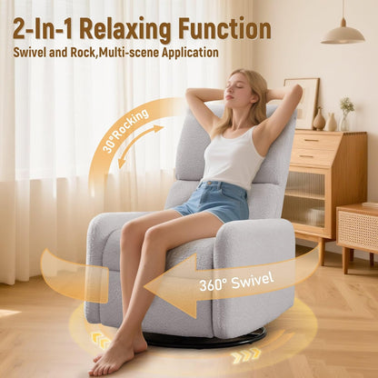 Korser 360° Rocking Chair, Nursery Rocker Chair with Side Pockets, Glider Nursing Chair with Steel Structure Base, Small Chair for Small Spaces, Sherpa Swivel Accent Chairs for Living Room, Nursing