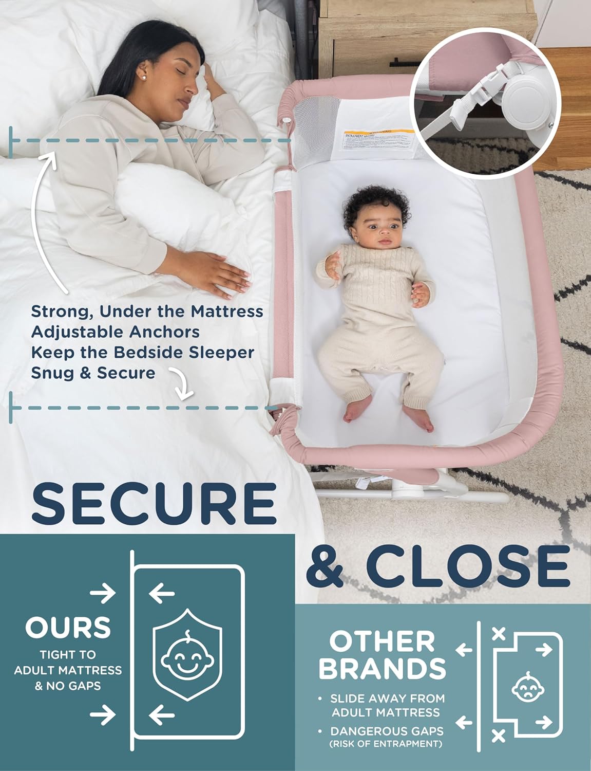 Baby Delight Beside Me Dreamer Bassinet | Bedside Sleeper | 6-Position Height Adjustment | Charcoal Tweed