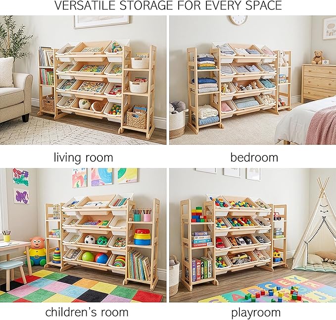 Amdermi Kids Toy Storage Organizer, 52" W White 6-Shelf Bookcase with 12 Bins, Cubby Unit for Toddler Playroom & Bedroom Organization