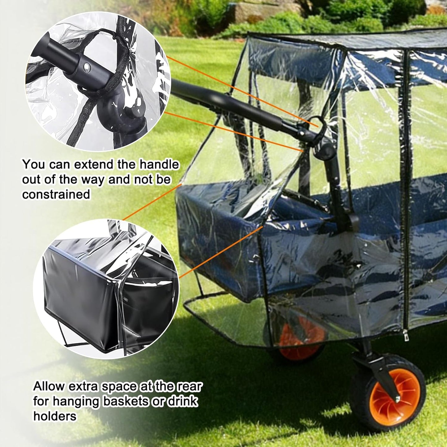 Wagon Rain Cover,Transparent EVA Waterproof Windproof Dustproof Cover for Folding Shopping Cart 35-37 Inch Folding Trolley Cart Accessories,Essential for Baby Stroller Outdoor Camping Picnic & Beach