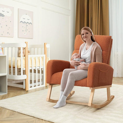 HCHAIRH Rocking Chair Nursery, Upholstered Fabricr Nursing Rocking Chairs with Soft High Back, Modern Nursery Glider Rocker for Mom Living Room, Bedroom, Camel