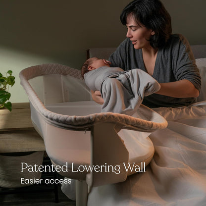 HALO BassiNest Soothing Swivel Sleeper 3.0S – Over-Bed Baby Bassinet with 360 Rotation, Adjustable Height, Breathable Mesh, Calm Sounds & Vibrations, Safe Close Sleeping, Lowering Wall for Easy Access