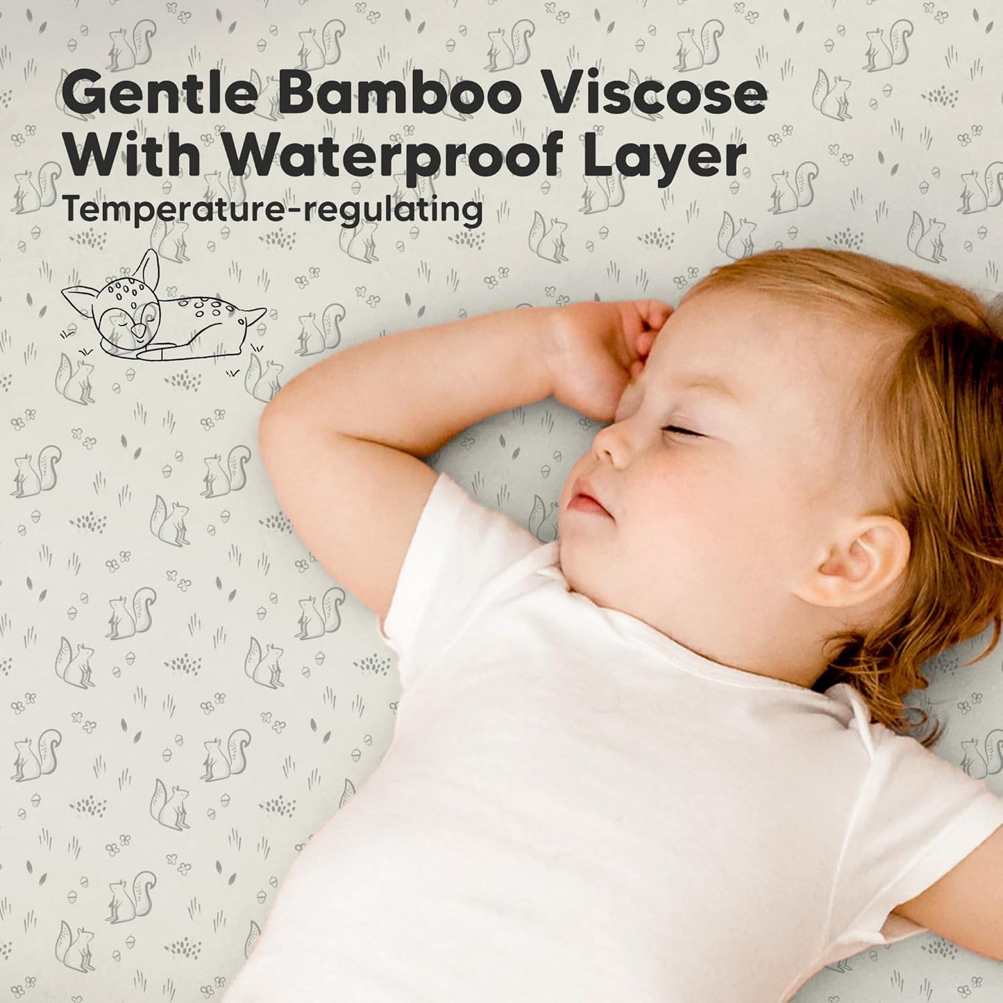 2-Pack Waterproof Pack and Play Sheets, Mini Crib Sheets Fitted for Boy, Girl - 38 x 26 Viscose from Bamboo Pack N Play Mattress Sheets for Graco, Toddler Playard Baby Crib Sheets Neutral (Blue Flax) - Colors B