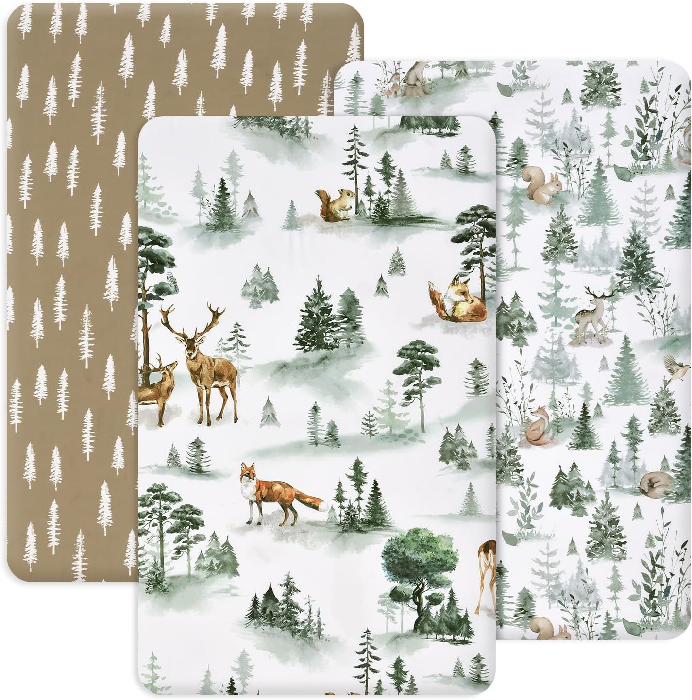 PHF 3 Pack Soft Mini Crib Sheets, Floral & Animal Pack N Play Sheets for Baby Boys Girls, No Slip Universal Fit for Pack N Play, Playard, Portable and Mini Crib Mattresses,Floral & Animal
