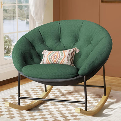 Kidirect Wide Rocking Chair Nursery, Comfy Saucer Nursery Rocking Chairs with Removable Cushion, Indoor Papasan Nursing Chair for Breastfeeding, Mecedora Para Adultos for Living Room & Bedroom (Cream)