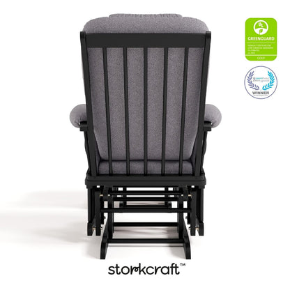 Storkcraft Tuscany Glider with Ottoman (Black/Gray) — GREENGUARD Gold Certified, Bonus Lumbar Cushion Included, Solid Wood Base, Smooth Motion, Award-Winning Nursery Rocking Chair, Glider and Ottoman