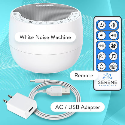 Serene Evolution White Noise Machine with 60 Soothing Sounds - Sound Machine for Adults and Baby - Noise Cancelling Sleep Music Device with Remote Control - Ideal for Office Privacy - Black