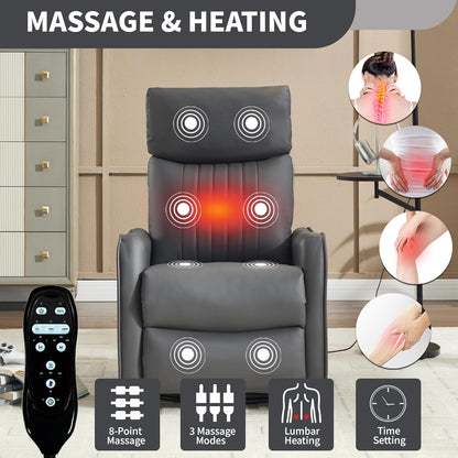 Swivel Rocker Recliner Chair for Adults, Nursery Rocking Chair with Heat and Massage, Glider Reclining Chair for Small Space Living Room Bedroom, Faux Leather Black