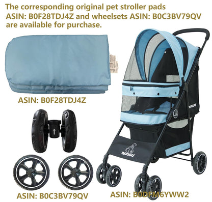 ROODO 4 Wheel Dog Cat Pet Stroller Best Lightweight Foldable Compact Portable Jogger All Terrain Travel Pet Gear Puppy Doggie Bunny Kitty Stroller for up to 30lbs Medium Small Dogs Cats(Light Khaki)