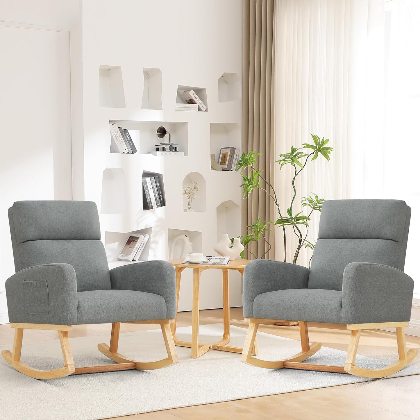 Rocking Chair Nursery - Glider Modern Accent Chairs Upholstered Nursing Rocker Padded Armchair for Indoor Living Room Bedroom Beige