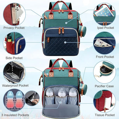 SHITIESHOU Diaper Bag Backpack Baby Bag, Baby Girl Boy Diaper Bag for Dad Mom with Pad, 16 Pockets, Pacifier Case, Large Diaper Bags Unisex for Travel (Colorful)
