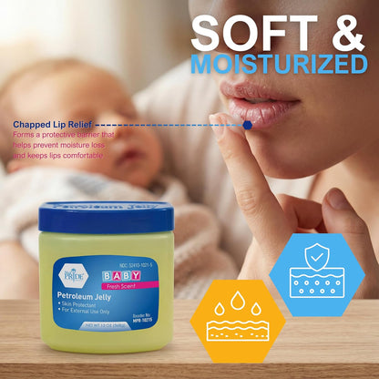 MED PRIDE Petroleum Jelly with Fresh Baby Scent, Pink, 8 oz – Skin Protectant & Moisturizing Ointment for Dry Skin, Rashes, Minor Burns, Chapped Lips & Diaper Rash