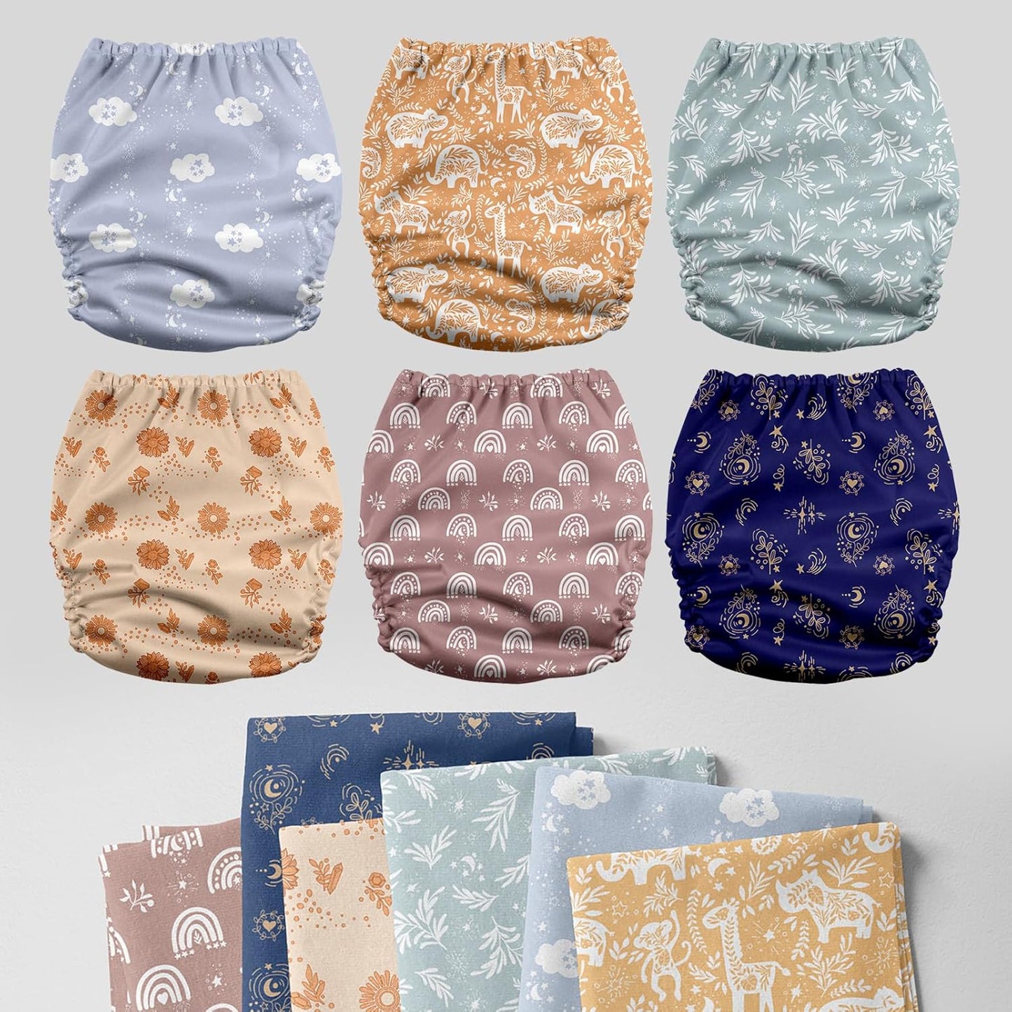 Mama Koala 3.0 Pocket Cloth Diapers for Babies with AWJ Lining, 6 Pack with 6 4-Layer Natural Cloth Diaper Inserts - Reusable and Washable Pocket Diapers(Hardworking Bees) - Colors A