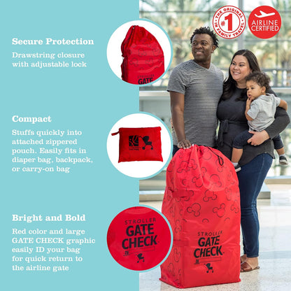 J.L. Childress Gate Check Bag for Single & Some Double Strollers - Travel Bag for Airplane, Fits Most Standard Baby Strollers, Airport Accessories for Gate Check, Flying Essentials - Red