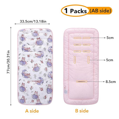Baby Stroller Cushion,Infant Car Seat Insert-Reversible Universal Breathable and Soft Newborn Stroller Mat,100% Cotton Cover Toddler Seat Pad Liner-34x78cm,1 Pack(Fox+Pink Dots)
