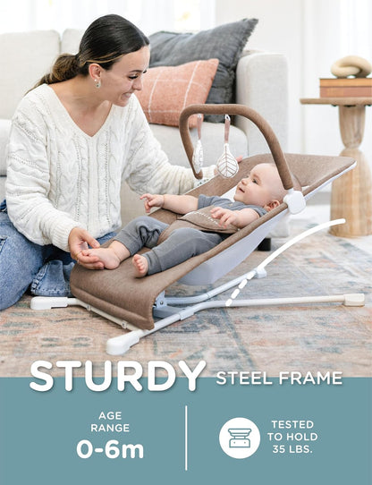Baby Delight Highland Baby Bouncer | Infant | 0 – 6 Months | 3-Position Recline | Sage Tweed