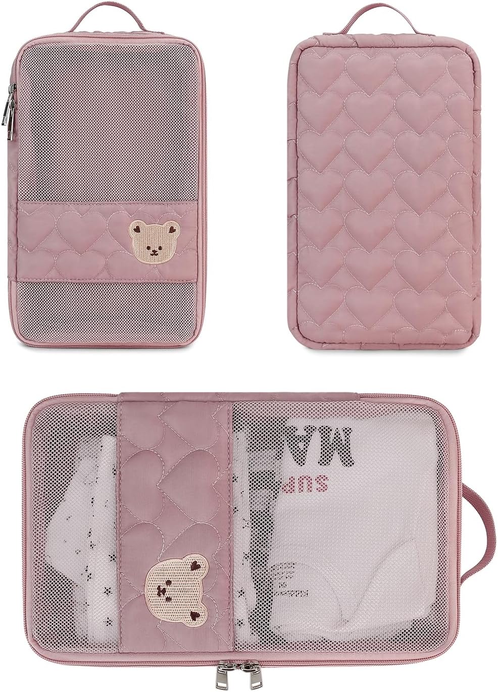 MOMIGO Baby Diaper Bag Organizer Pouches - 2 Pack Waterproof Pod Hanging Diaper Bag Cute Bear Mesh Bag Reusable, Washable or Baby Cloth Diapers