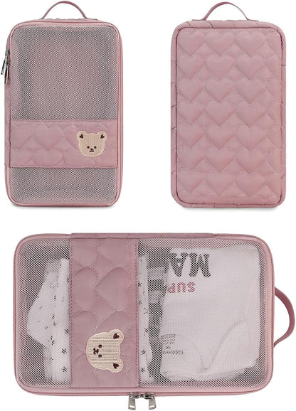 MOMIGO Baby Diaper Bag Organizer Pouches - 2 Pack Waterproof Pod Hanging Diaper Bag Cute Bear Mesh Bag Reusable, Washable or Baby Cloth Diapers